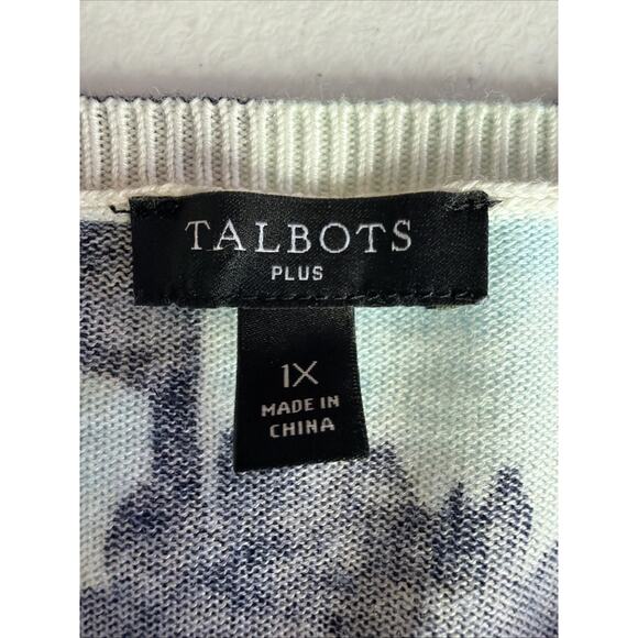 Talbots Womens 1X Floral Sweater Lightweight Cotton Tencel Bloomcore Blue XL - Picture 7 of 12